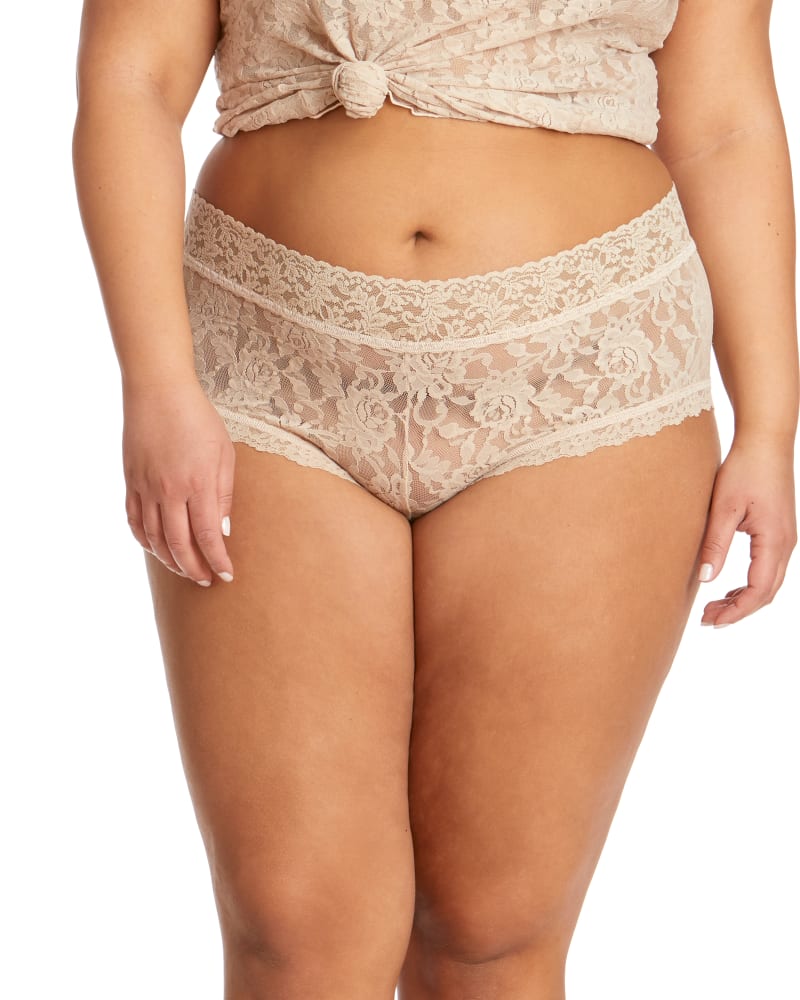 Front of a model wearing a size 1X SIGNATURE LACE WIDEBAND BOYSHORT in CHAI-CHAI by Hanky Panky. | dia_product_style_image_id:272654